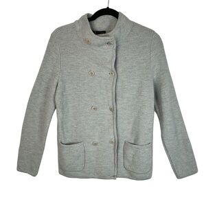Talbots Light Gray Knit Sweater Jacket Women Medium Lambswool Blend Classic